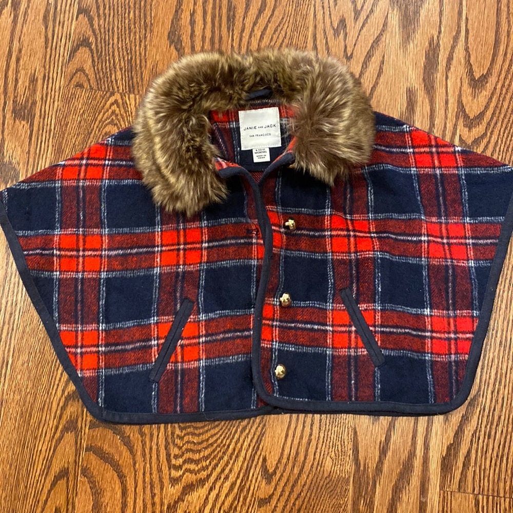 Janie and Jack plaid cape 6-12 m